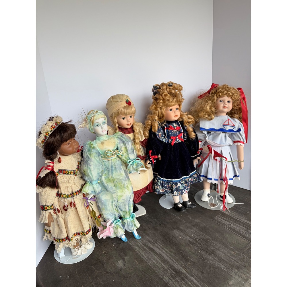 Vintage Porcelain Doll Collection Lot of 5 Sailor Fairy Victorian Indigenous 16"